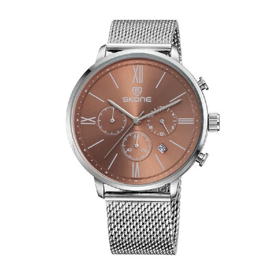 

SKONE 2016 Brand Fashion Luxury Water-proof Men Casual Wristwatch Calendar PU Strap Mans Business Dress Watch W Sub-dials