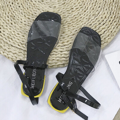 

Sandals Fairy Wind Summer Baitao Transparent One-word Buckle Flat-soled Shoes Retro-ancient Baitao Roman Shoes