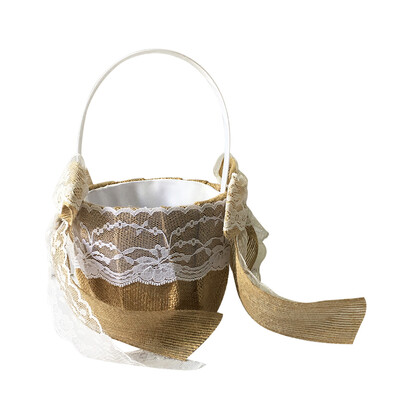 

Wedding Flower Girl Basket Vintage Burlap Lace Bowknot Flower Basket Wedding Basket