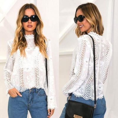 

Sexy Women Floral Lace Hollow Out T-shirt Bodycon Top Clubwear Blouse OutfitsS