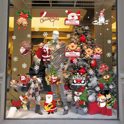 

1pcs Christmas Decorations Wall Shop Display Window Santa Self-pasting Snowman