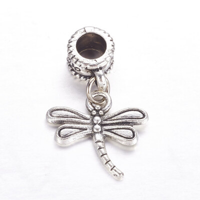 

Tibetan Style Alloy European Dangle Beads Large Hole Pendants Dragonfly Antique Silver 27mm