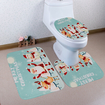 

〖Follure〗3PCS Christmas Bathroom Non-Slip Pedestal Rug Lid Toilet Cover Bath Mat Set