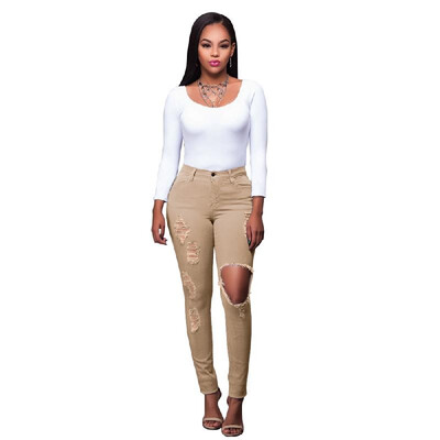 

New Sexy Women Denim Jeans Ripped Hole Tights High Waist Skinny Bodycon Pants Pencil Trousers