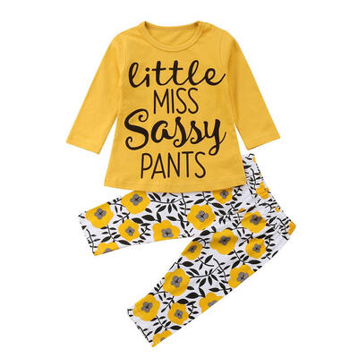 

Cute Baby Girls Casual Home Outfits 2pcs Letters Print Autumn T-shirt Pants