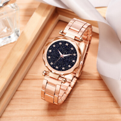 

RM Multi Faceted Bump Fashion Simple Star Sky Dial Ladies Steel Belt Quartz Watch