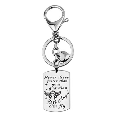 

New Driver Gift Jewelry Hand Carved Never Drive Faster Than Your Guardian Angel Can Fly Stainless Steel Key chain Key ring