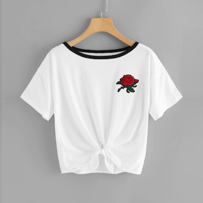 

Starmoon Fashion Womens Bandage T-Shirt O-Neck Short Sleeve Embroidery Applique Tops Tee