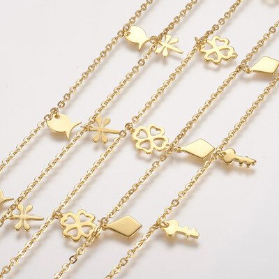 

304 Stainless Steel Charm Anklets Golden 270370x23mm