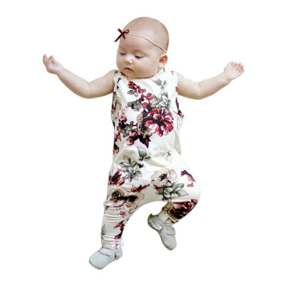 

Girls summer peony sleeveless romper printing piecemeal jumpsuits open file