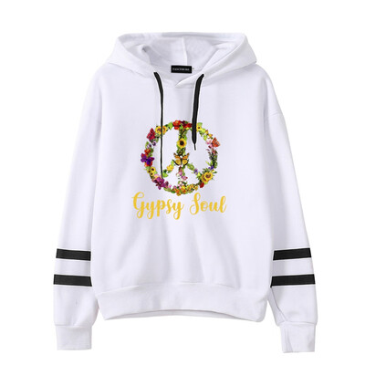 

Queenromen Unisex Hippie Soul Bus Peace Flower Women Hoodie Striped Sleeve Jumper Pullovers Hippy Gift Sweatshirt
