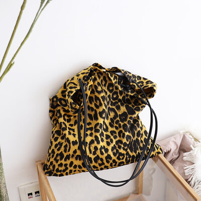 

LEFTSIDE Japanese Style Leopard Bag For Women 2018 Casual Handbags Canvas Tote Shopping Bag One Shoulder Bags Woman Handbags