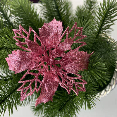 

5Pcs Artificial Christmas Flowers Glitter Fake Flowers Merry Christmas Tree Decorations Gift Xmas Ornament