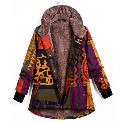 

Womens Long Sleeve Ethnic Hooded Coat Winter Fleece Thicken Long Parkas Outwear