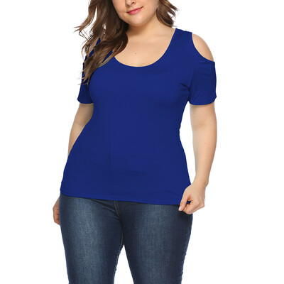 

Roseonmyhand Fashion Women Solid Casual O-Neck Short Sleeve Cold Shoulder Tee Top Blousers