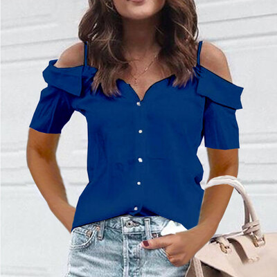 

Starmoon Women Summer Cold Shoulder Short Sleeve Shirt Casual Tunic Tops Blouse