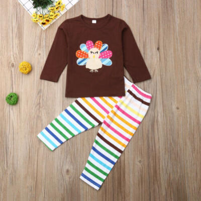 

US Toddler Baby Girl Boys Thanksgiving Turkey Long Sleeve Outfits Cotton Clothes