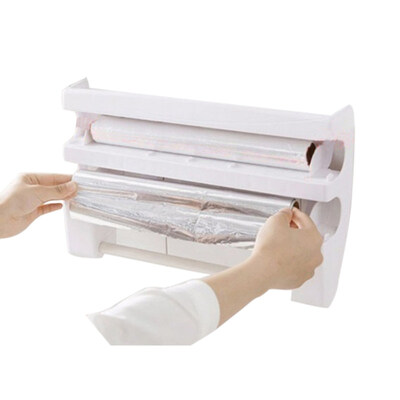 

Kitchen Cling Film Storage Rack Shelf with Cutter Wall Mount Paper Towel Holder