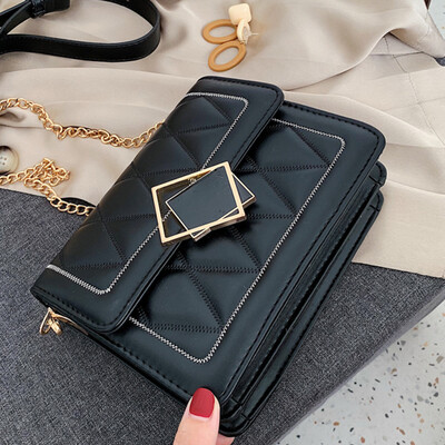 

On the new small bag women 2019 new Korean version of Joker shoulder Messenger bag fashion diamond chain small square bag