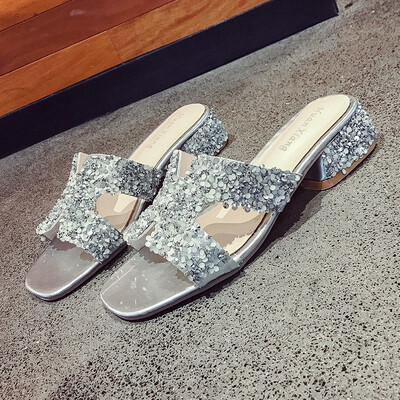 

H Slippers womens summer wear rough&water-drill fashion womens shoes ulzzng cool&mop