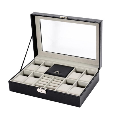 

Men Women Black Practical Watch Display PU Leather Box Jewelry Case Storage Organizer Black Watch Storage Case