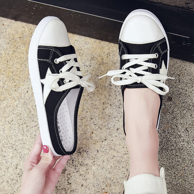 

Half-slippers with canvas shoes on the outside of womens fashion shoes Summer Korean version of a foot kicking lazy people withou