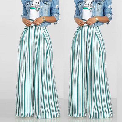 

Womens High Waist Fashion Stripe Loose Wide Long Trousers Flowing Palazzo Pants