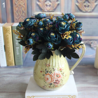

1 Bouquet Artificial Tea Rose Faux Silk Cloth Flowers Hotel Room Wedding Decor