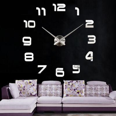 

3D Acrylic Mirror Wall Clock DIY Wall Decals Stickers with Quartz Movement Living Room Bedroom Decoration--Black