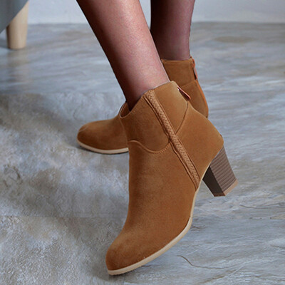 

Rose Womens Ankle Boots Slip On Cut Out Stacked Block Heel Casual Shoe Casual Booties