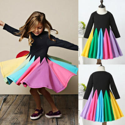 

Fashion Baby Girl Rainbow Dress Cotton Children Dress Long Sleeve Autumn Clothes