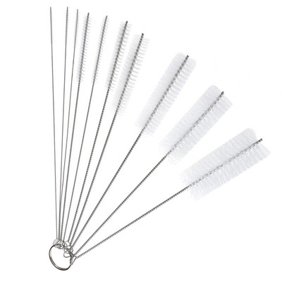 

10pcs White Nylon Head Stainless Steel Handle Brush Multifunctional Cleaner Cleaning Tools
