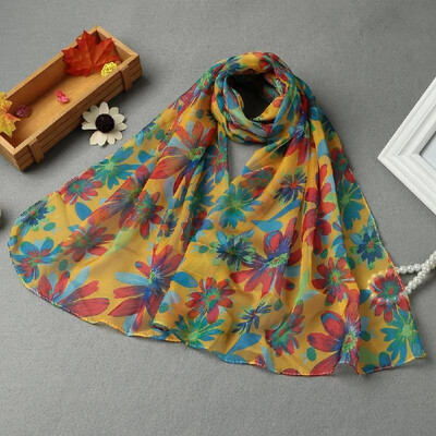 

New Fashion Women Chiffon Scarf Special Print Contrast Color Long Thin Shawl Pashmina