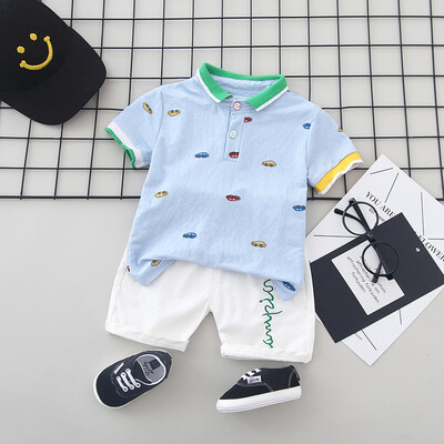 

Summer Children Baby Boys Casual Short Sleeve Cartoon Car Print T-shirt TopsShorts Costume Set