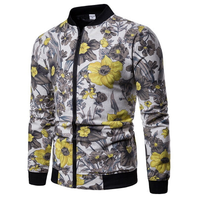 

Men Coat Jacket Autumn New Outdoor Military Floral Zipper Pocket Outwear Jacket