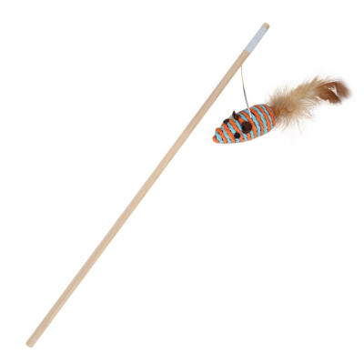 

Funny Sisal Mouse Cat Stick Teaser Wand Cats Playing Rod Toy with Feather