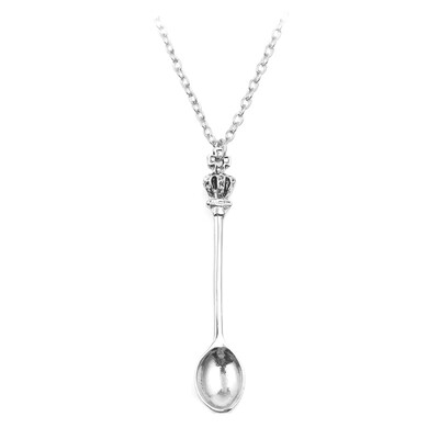 

Vintage Crown Mini Tea Spoon Pendant Women Necklace Long Chain Jewelry Gift