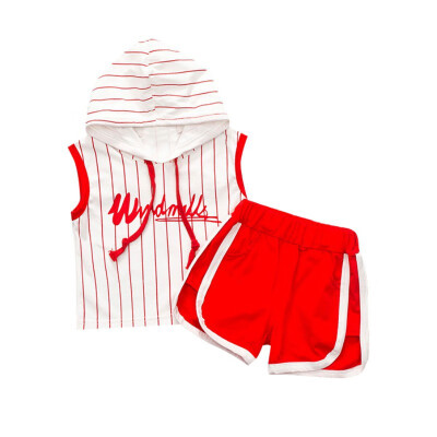 

Summer Baby Boys Girls Sleeveless Stripe Print Hoodie Vest TopsShorts Casual Outfits Sets Fashion Tracksuits