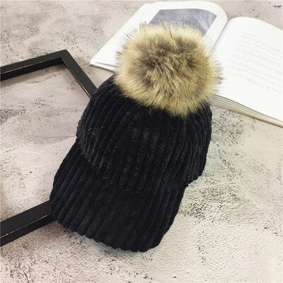 

Hat Women autumn&winter Korean fashion wool ball baseball hat fashion student Hat Winter thickening lovely Street cap