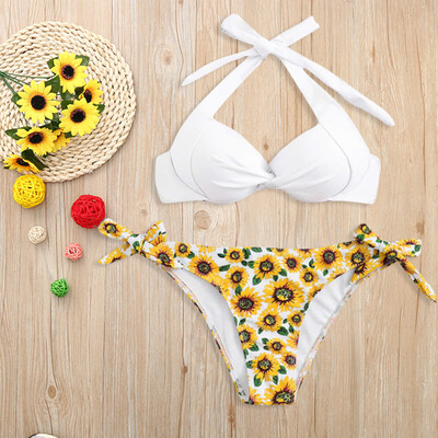 

Roseonmyhand Sexy Women Bikini Set Sunflower Print Padded Swimwear Bathing Swimsuit Beachwear