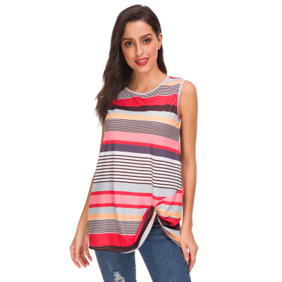 

Nomeni Women Casual Summer Fashion Unregular Stripe Sleeveless Blouse Tops