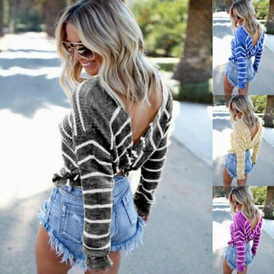 

New Womens Long Sleeve V Neck Loose Knitted Sweater Ladies Casual Jumper Tops