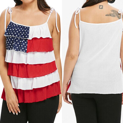 

Starmoon Women Stripe America Flag Printed Sleeveless Tank Up Blouse