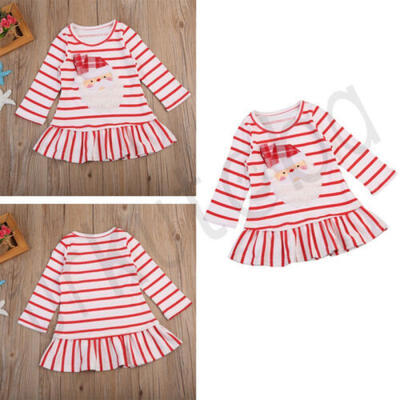

Christmas Baby Girl Dress Casual Princess Striped Dresses Party Ruffle Hem Skirt