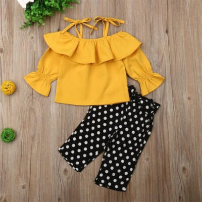 

US STOCK Kids Baby Girls 2Pcs Ruffle Solid Top Long Pants Outfit Summer Clothes