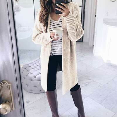 

Womens Fashion Casual Long Cardigan Sweater Tops Coat Loose Fit Solid Color