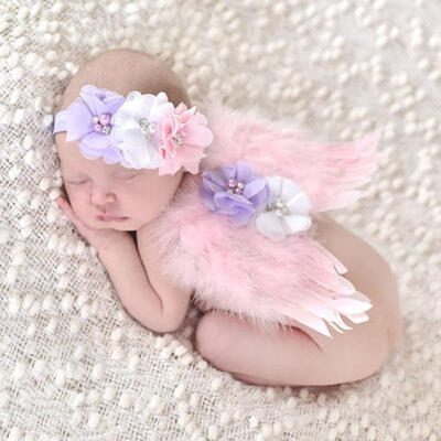 

Newborn Baby Girl White Feather Angel Wing Rhinestone Headband Photography Prop