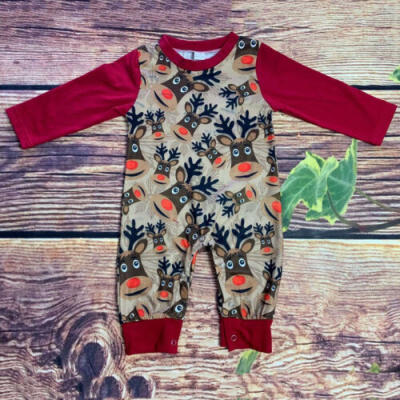 

Newborn Baby Boy Girl Christmas Clothes Xmas Deer Romper Bodysuit Pajamas Outfit