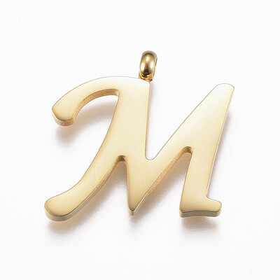 

304 Stainless Steel Pendants Initial Letter LetterM Golden 18x19x2mm Hole 2mm