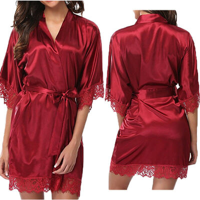 

Womens robe Silk Satin Robes Wedding Bridesmaid Bride Gown kimono Solid Robe